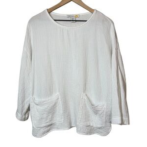 C&C California Gauze Bright White Bell Long Sleeves Womens S Top Front Pockets